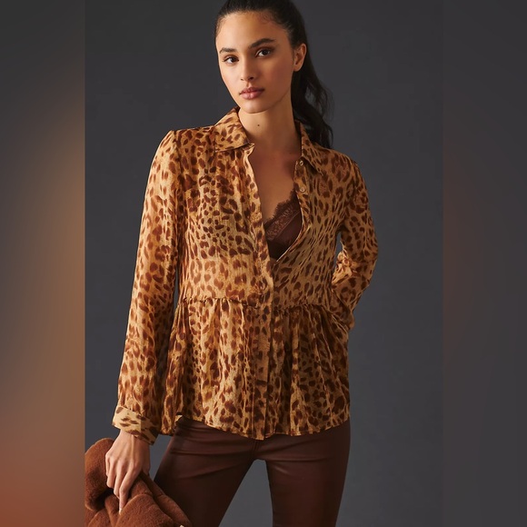 BLUE TASSEL: Silk Leopard Tiered Blouse - Picture 1 of 6